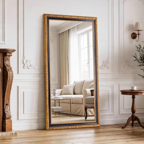 Black & Gold Leaf Carved Decorative Mirror, 60.6 x 31 Inches - Image 7
