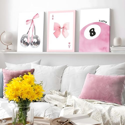 Framed Pink Canvas Wall Decor Set of 3, Girls Preppy Room Decor Picture - Image 4