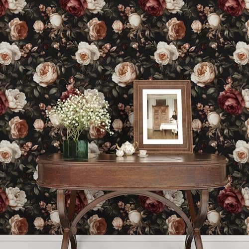 Laatse Vintage Black Red Rose Floral Wallpaper Peel and Stick 17.5"x787" - Image 7
