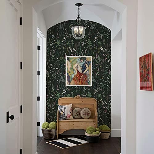 JiffDiff Dark Green Botanical Floral Peel and Stick Wallpaper, 17.3" x 472" - Image 5