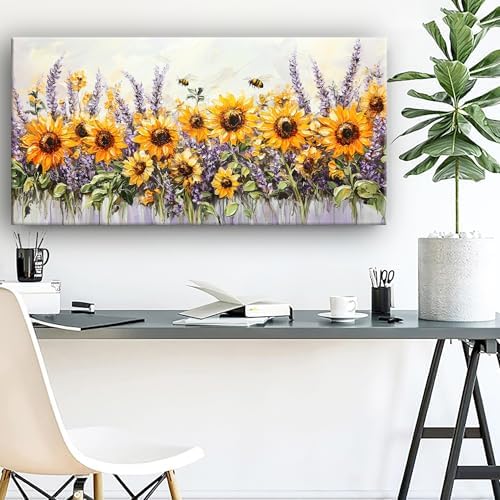 Abstract Sunflower and Lavender Picture Print Canvas Wall Art Living Room - Image 5