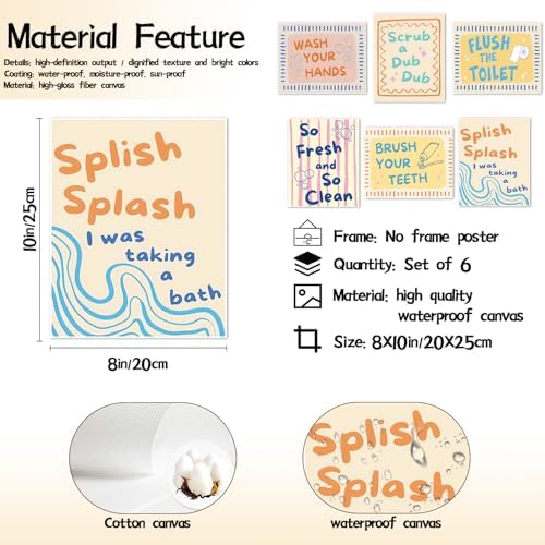 Funny Kids Quotes Bathroom Poster Set 6, Cute Wash Your Hands Toddler Sign Wall - Image 4