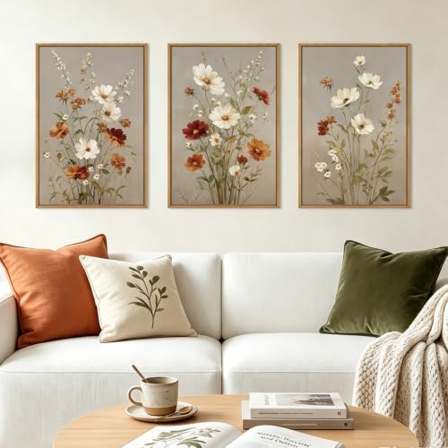 BINCUE Vintage Flower Wall Art Set of 3 Framed Floral Wall Paintings 16x24 - Image 2