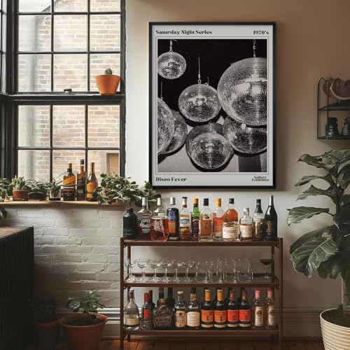 70s Disco Ball Wall Art 24x36in Black Framed Vintage Black and White Newspaper - Image 2