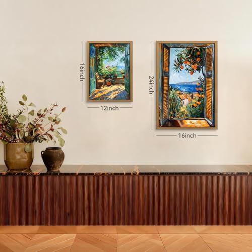 CAZLOUC Mediterranean Window View Wall Art Set of 3, Italian Coastal Balcony - Image 6