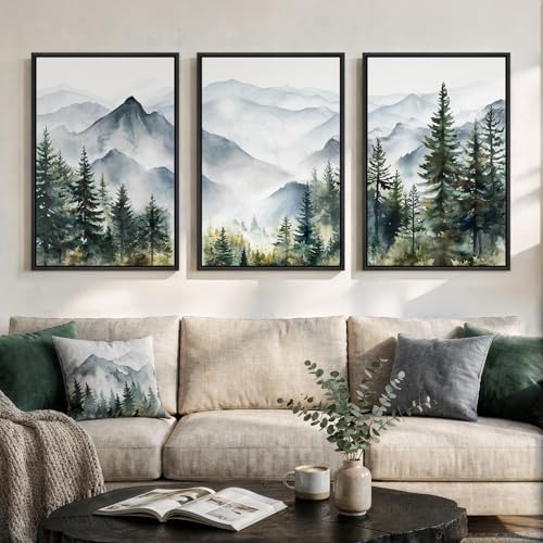 Framed Landscape Wall Art Bedroom, Mountain Forest Canvas Print, 16x24 Inch - Image 2