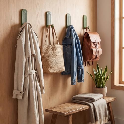 AceOrbit 4 Pcs Sage Green Rainbow Arch Adhesive Wall Hooks Boho Handmade Wooden - Image 6