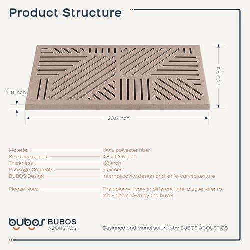 BUBOS 4 Pcs Decor Acoustic Panel 23.6x11.8" Self Adhesive Acoustic Wall Art - Image 3