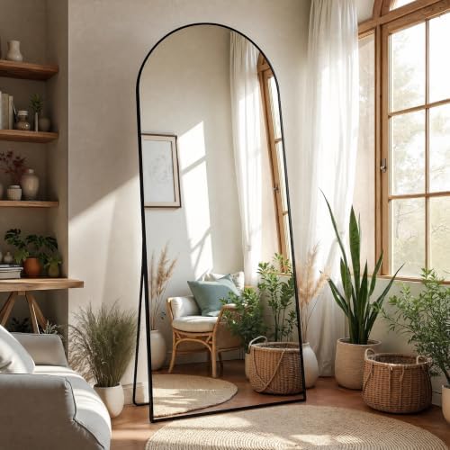 Arched Full Length Mirror 65"x24" Leaning Hanging Decor Black by Unknown