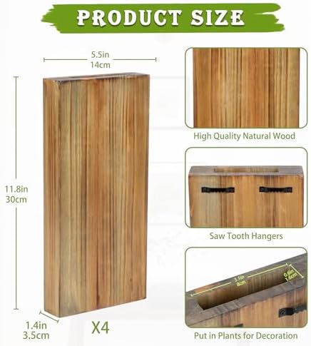 DILATATA Wood Wall Planters 4 Pack Wood Wall Decor - Image 2