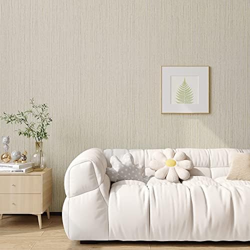 VEELIKE 15.7''x354'' Ecru White Grasscloth Peel and Stick Wallpaper Textured - Image 3