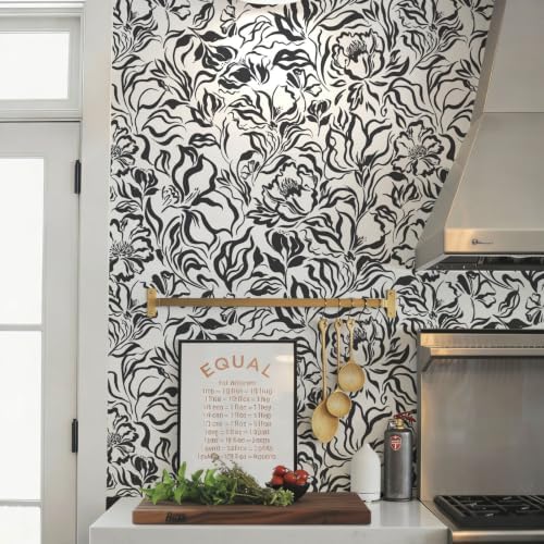 Ismoon Black and White Wallpaper Peel and Stick Floral Contact Paper 17.3in x by Ismoon
