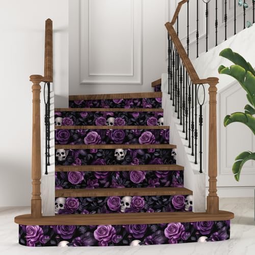 Laatse Gothic Dark Purple Skull Floral Wallpaper Peel and Stick 17.5"x787" - Image 5