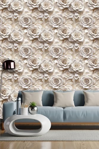 Peel and Stick Wallpaper Beige Rose Floral Feature by WEISENI