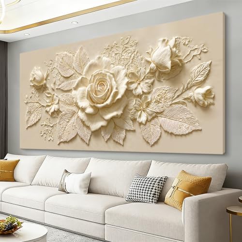 Modern Elegant Cream Flower Canvas Wall Art by IU