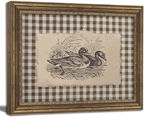 Vintage Gold Framed Wall Art Vintage Duck Wall Art Rustic Farmhouse Brown by NirvaerArt
