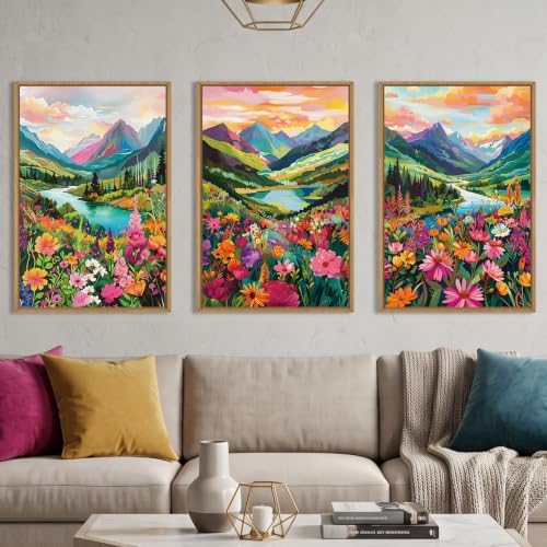 Colorful Mountain Floral Framed Canvas Wall Art Set-24"x36"x3 - Image 2