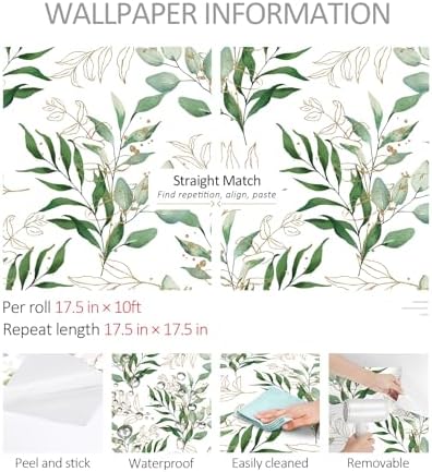 ReWallpaper Green Peel and Stick Wallpaper Green and Gold Boho Botanical Leaf - Image 7
