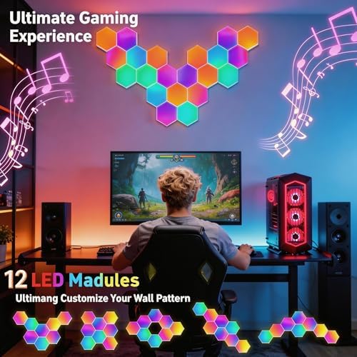 TISOFU 12 Pack Hexagon Lights LED Wall Panels, RGB Gaming Light - Image 3
