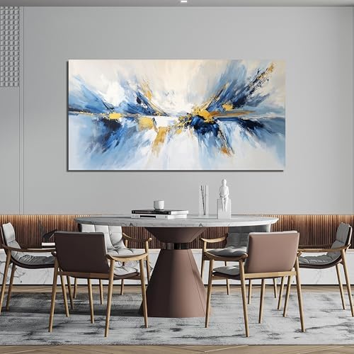 YISXINOAG Gold Blue Abstract Wall Art Modern Canvas Artwork Print 24"X48" - Image 5