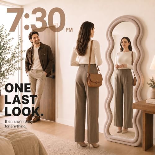 BOJOY Full Length Mirror 63"x24", Irregular Wavy Mirror, Wave Arched Floor - Image 4