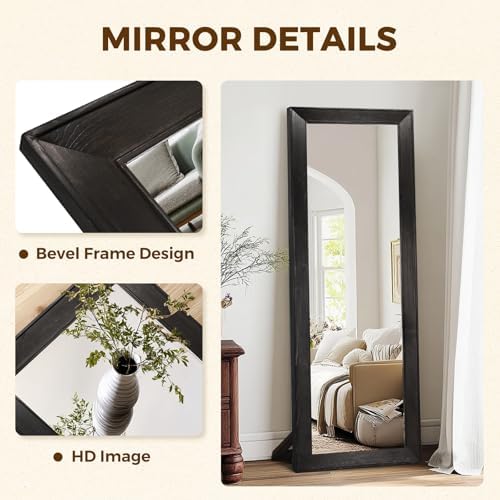 65x22in Full Length Mirror, Rustic Black Beveled Wood Frame - Image 3