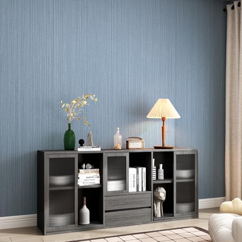 Blue Grey Grasscloth Peel and Stick Wallpaper Linen 24"x394" - Image 5