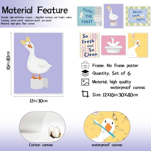 ZYANGZY Cute Kids Bathroom Poster Set of 6, Funny Duck Toilet Wall Art Painting - Image 4
