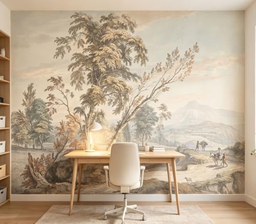 Rustic Watercolor Tree Landscape Wallpaper Peel and Stick - Image 3