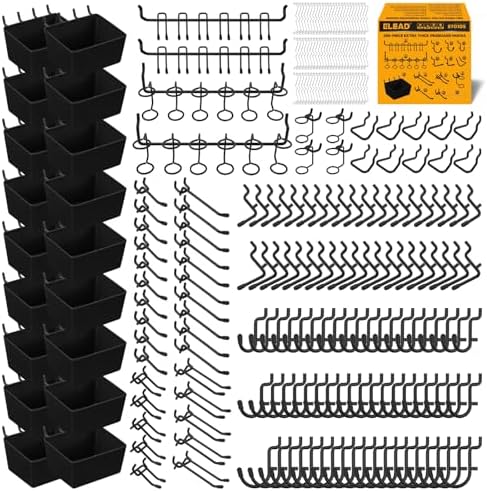 ELEAD 286-Piece Extra Thick Pegboard Hooks Set, 1/4" Heavy Duty Black Peg Board by ELEAD