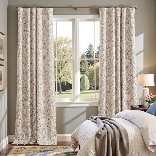 jinchan Taupe Floral Blackout Curtains 96 Inch Farmhouse Back Tab 2 Panels - Image 6