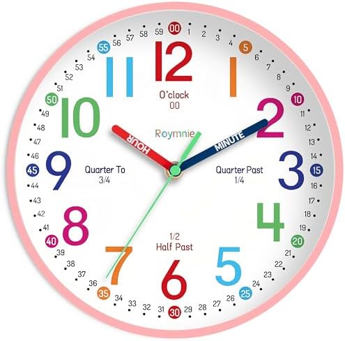 Roymnie Wall Clock 8 Inch for Kids Learning to Tell Time Easily Non Ticking by Unknown