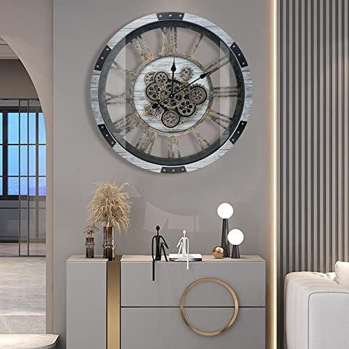 24" Large Wall Clock with Moving Gears, Oversize Vintage Industrial Rustic - Image 5