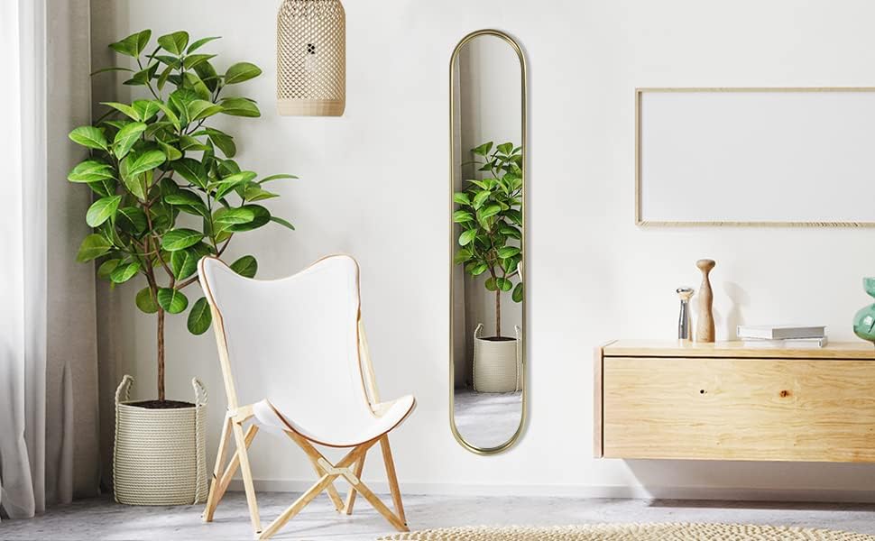 OUSHUAI Gold Full Length Oval Mirror, Narrow Capsule Long Mirrors - Image 7