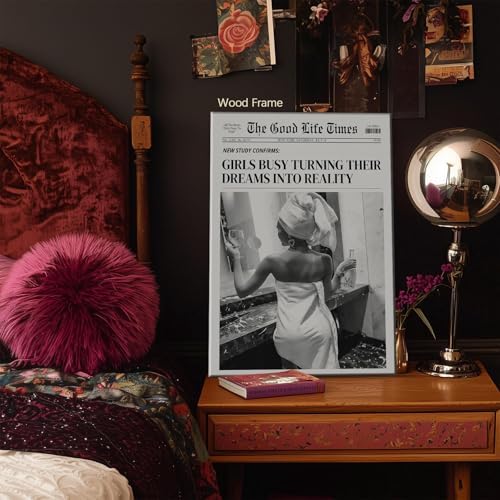 Fashion Black And White Newspaper Wall Art 16x20in Wooden Framed Retro Cocktail - Image 2