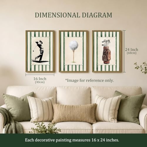 wanyun Vintage Golf Wall Art Set of 3 Canvas, Sports Framed Poster, Neutral - Image 4
