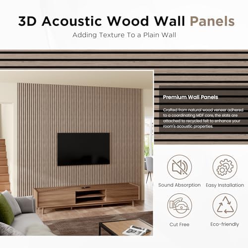SMARTSTANDARD Wood Slat Acoustic Wall Panels 2 Pack 94"x23.6" Walnut - Image 4
