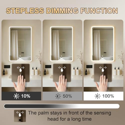 WARM&LOVE 16 x 24 Inch LED Bathroom Mirror, Hand Wave Anti-Fog Bathroom Mirror - Image 3