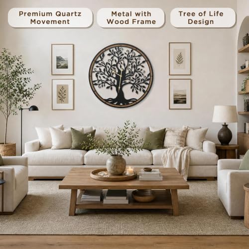 Micasso Large Wall Clocks Decorative: 35 Inch Tree of Life Battery Operated - Image 2