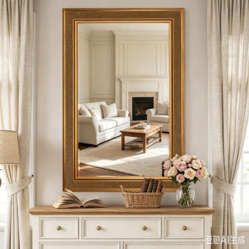 Chende Large Gold Mirrors for Wall, Rectangle Solid Wood Frame Decor for - Image 7