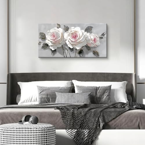 Modern White Pink Rose Canvas Wall Art Decor - Image 4