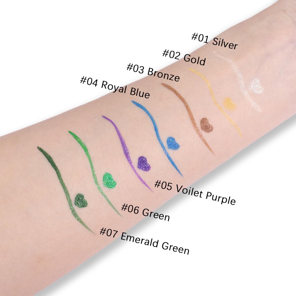 evpct 1Pcs Green Glitter Shimmer Liquid Eyeliner Eye Shadow Makeup Pencil Pen, Green Face Body Glitter False Eyelashes Lashes Freckles Accessories, Sparkle Metallic Colored Eyeliner Waterproof Smudge