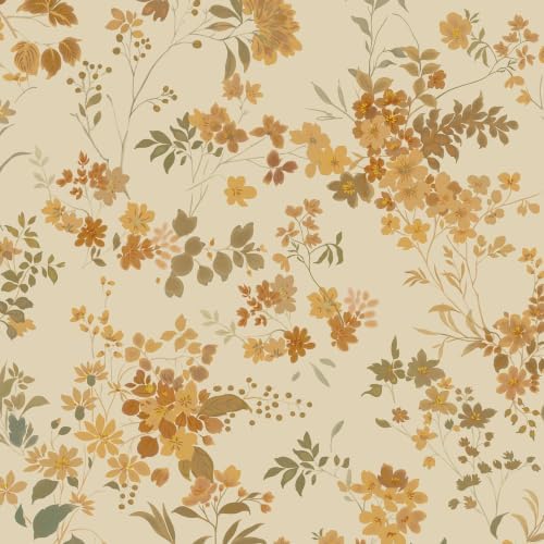 Dimoon Boho Peel and Stick Wallpaper Brown Floral Contact Paper 17.3x197in by DIYYOURMOON