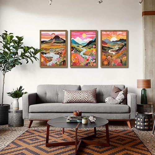 Wood Framed Boho Colorful Landscape Canvas Wall Art Set of 3 - Image 6