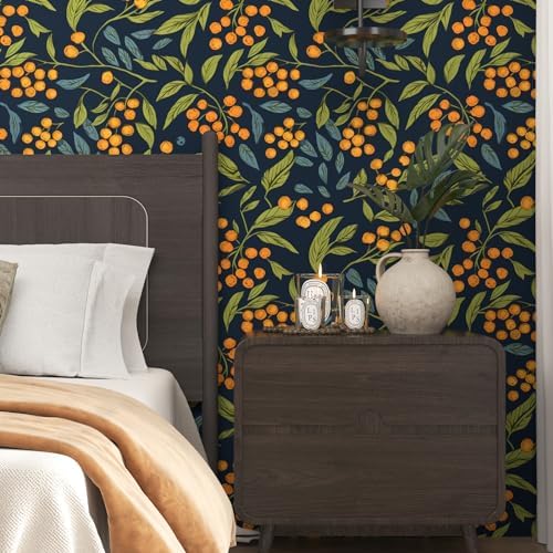 BOKEBEVE Leaf Floral Wallpaper Peel n Stick Boho Blue Orange 17.5 x 196In - Image 6