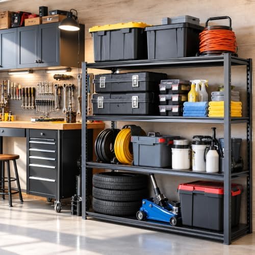Garage Shelving, 2400 LBS Heavy Duty Metal Storage Shelves, 4-Tier Adjustable - Image 2