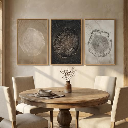 3 Piece Large Framed Neutral Tree Ring Wall Art - Image 2