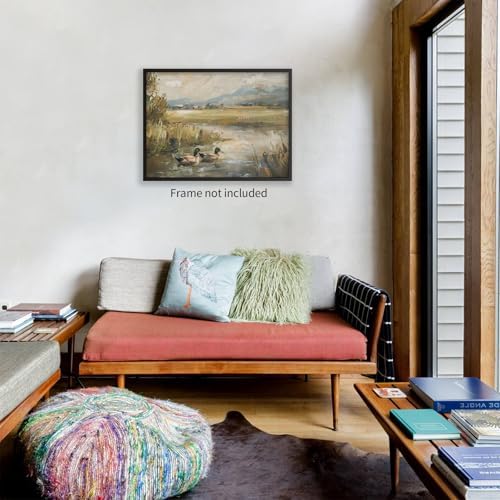 Haitunone Mallard Duck Pond Poster Animal Farmhouse Canvas Wall Art Vintage - Image 5