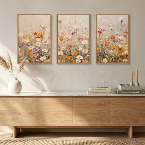 Large Nature Wildflowers Framed Canvas Wall Art, Vintage Daisy Painting - Image 4