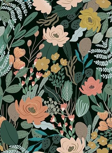 Simon&Siff 17.3'' x 120" Vintage Green Floral Peel and Stick Wallpaper by SimonSiff